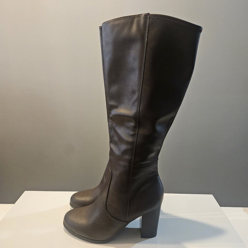 Style & Co NEW Womens Boots 9.5M Faux Leather Brown Block Heel Side Zip Closure